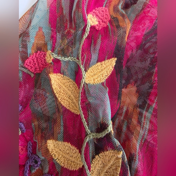 Johnny Was Biya Feather Lark Mesh Blouse Pink Floral Paisley Size L - Picture 11 of 13